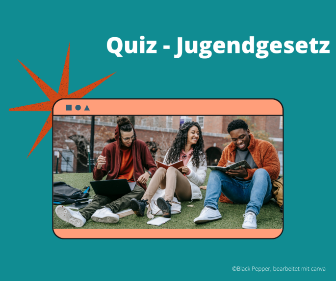 drei junge Menschen mit Büchern, Jugendschutzquiz